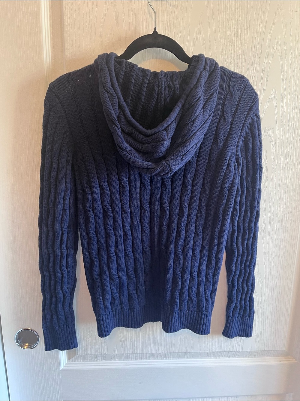 Y2K US Polo Cable Knit Hooded Sweater Zip-up Jacket Size Medium 100% Cotton - Picture 7 of 7